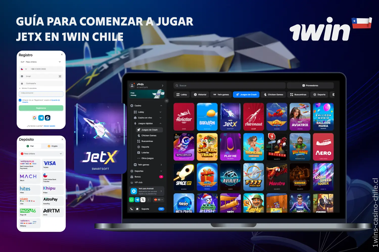 Guía paso a paso para empezar a jugar JetX en 1win Chile