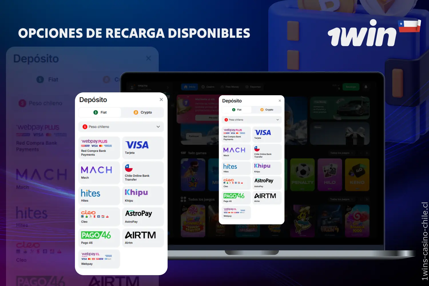 Diversas formas de depósito están disponibles para los usuarios chilenos en 1win
